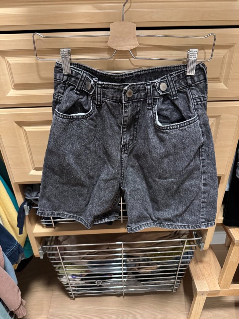 Black Washed Denim Shorts — Size S